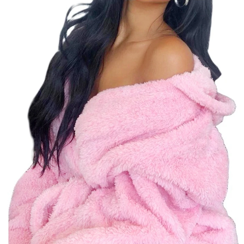 

Autumn Winter Women Long Sleeve Hooded Night-Robe Solid Color Flannel Night-Robe Fashion with Cute Ear