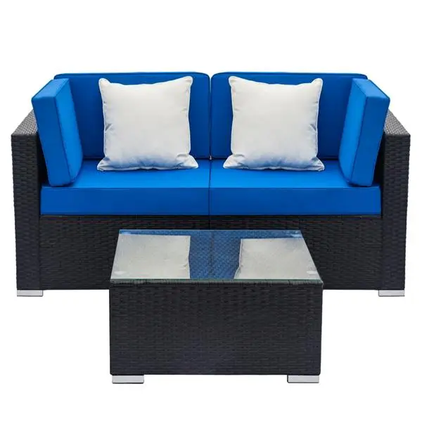 

【USA READY STOCK】Fully Equipped Weaving Rattan Sofa Set with 2pcs Corner Sofas & 1 pcs Coffee Table Black