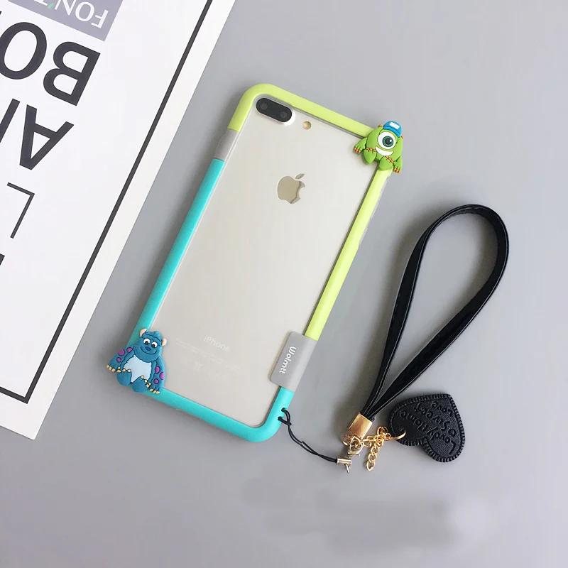 Для iphone XR милый Ститч бампер мягкая Противоударная Рамка для iphone 8plus X XS max 7 7plus 6 6S 6Sp Монстры Дейзи чехол+ ремень - Цвет: Бежевый