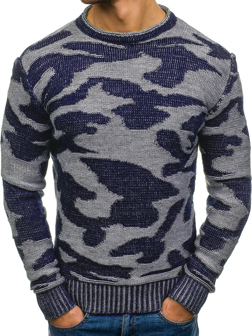 

Autumn/winter Camo Round Neck Pull-over Sweater with Contrasting Colours Loose Christmas Outerwear Sweater