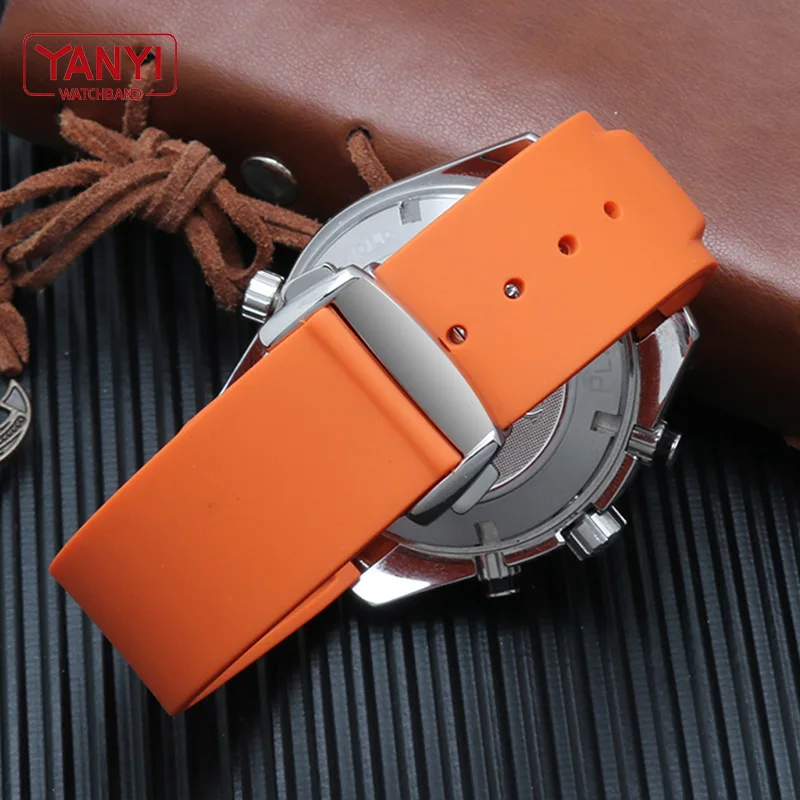 Rubber watch strap 20mm 22mm silicone watchband Suitable for omega watch band folding clasp Curved end wristwatches belt