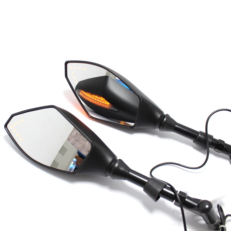 

Black Motorcycle Rear View Rearview Mirrors with LED Turn Signal Lights 8mm 10mm For