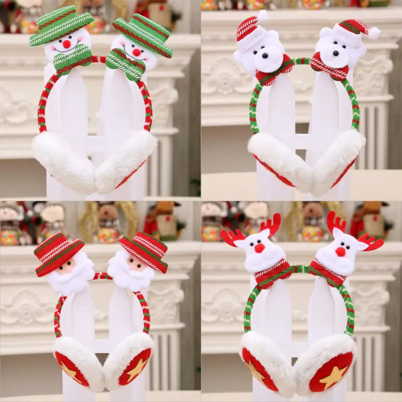 Рождественские милые меховые наушники теплые плюшевые зимние толстые пушистые