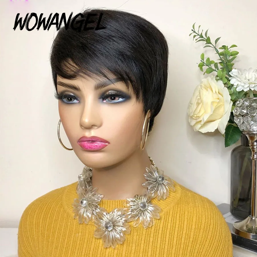 Искусственный волнистый короткий полный парик с челкой человеческий дешевый
