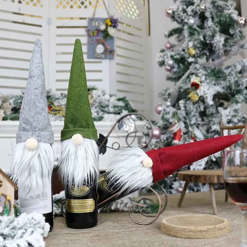 

Рождественские украшения из нетканого материала для пожилых кукол, набор бутылок для вина, Рождественское украшение для шампанского, Подар...