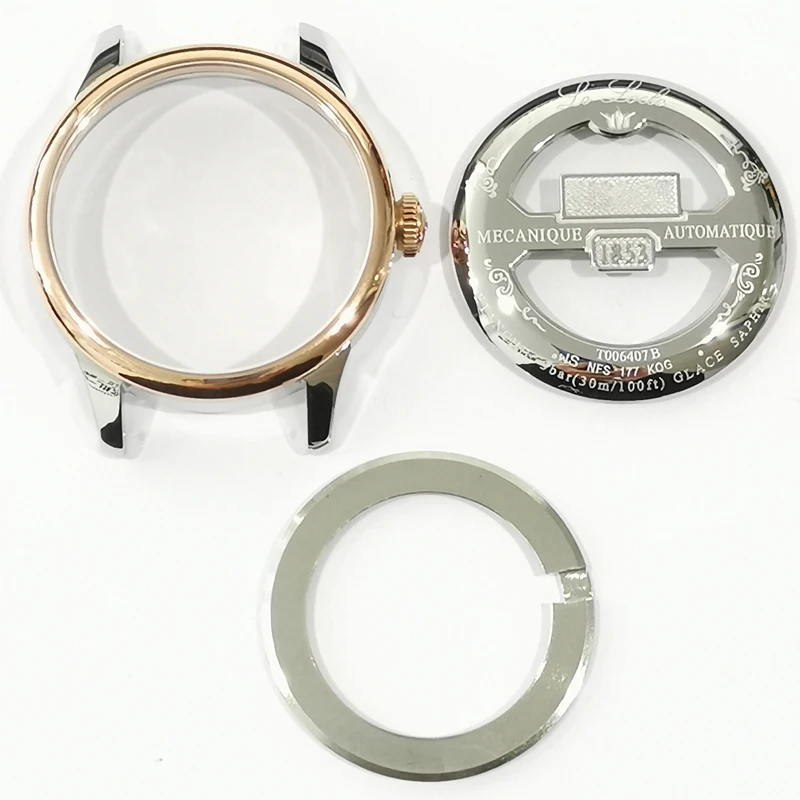 T006407B rose gold Чехол для часов, задняя крышка, сапфировое стекло, зеркальные запчасти, чехол из нержавеющей стали для T461/T035617A/T086408A/T044430A/T100417A - Цвет: T006407B rose gold