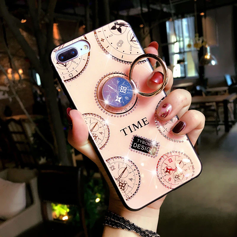 time pink Роскошный блестящий зеркальный Модный Ювелирный чехол для телефона для iPhone 11 Pro X XR XS MAX чехол для iPhone 6 7 8 Plus 3D кольцевой кронштейн чехол - Цвет: time pink