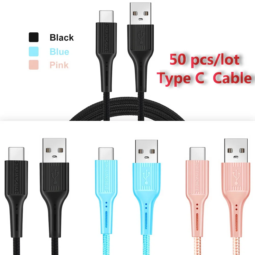 Wholesale USB Type C Cable 50pcs/lot 1m 2m 3m for Huawei Samsung Xiaomi Fast USB Charging Type-C Charger Data Cable