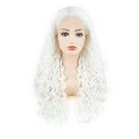 13x2 5 lace t lace curly long 26inch white heavy density half hand tied realistic synthetic lace front wigs