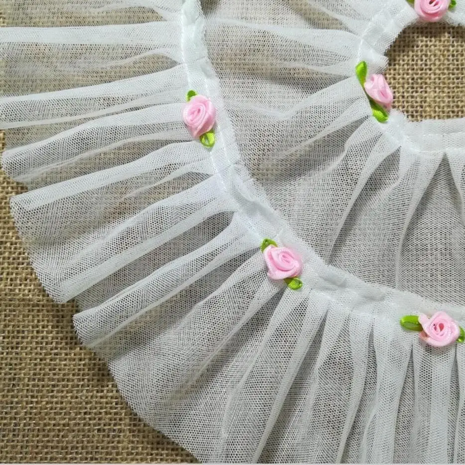 1 м плиссированная розовая роза кружевная лента белая ткань Φ 9 см своими руками