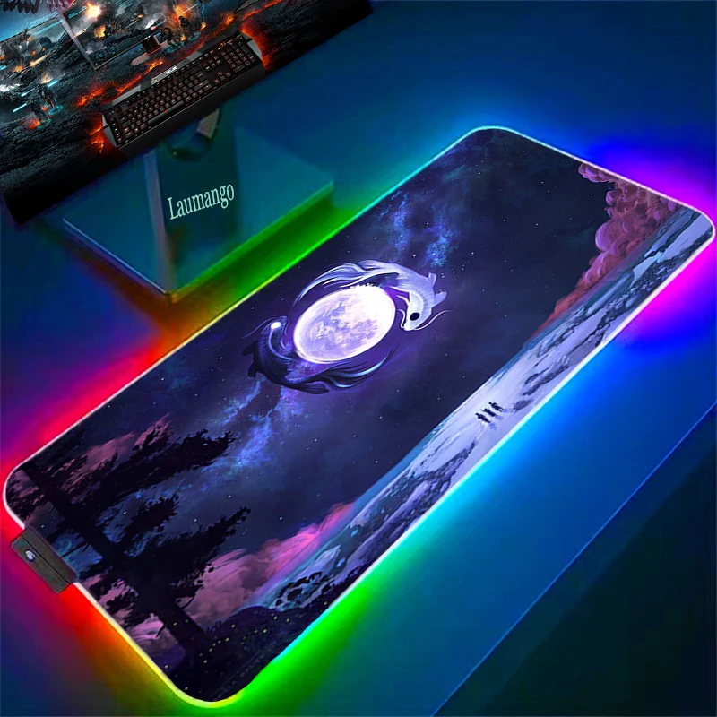 

Большой большой коврик для мыши с рисунком Rgb, милый коврик для клавиатуры, игровые аксессуары для ПК и геймеров, Стич, Настольный коврик для ...