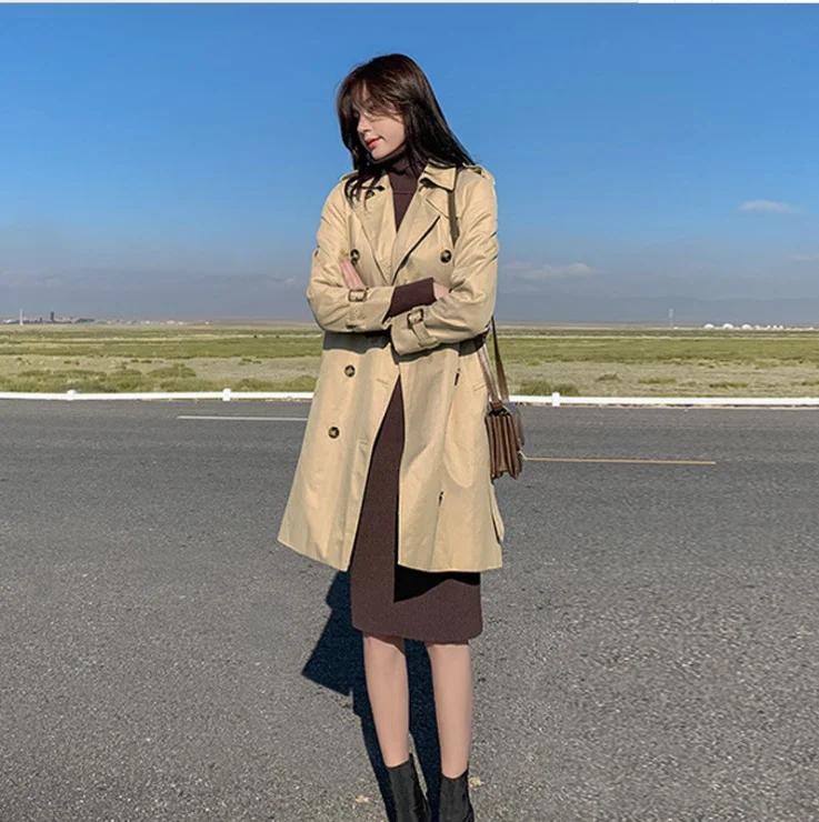 

Women's New khaki trench coat Double breasted British style lapel2022Spring and Autumn