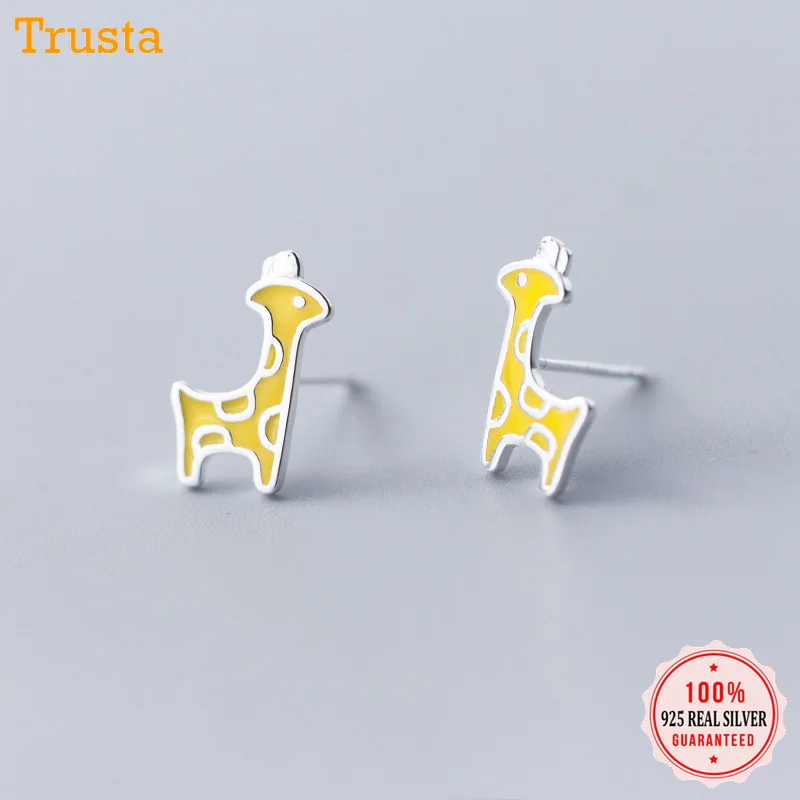 Trusta,, 925 пробы, серебряные серьги, ювелирные изделия для женщин, модные милые серьги-гвоздики с жирафом, подарок для девочек, детей, леди, DS1427