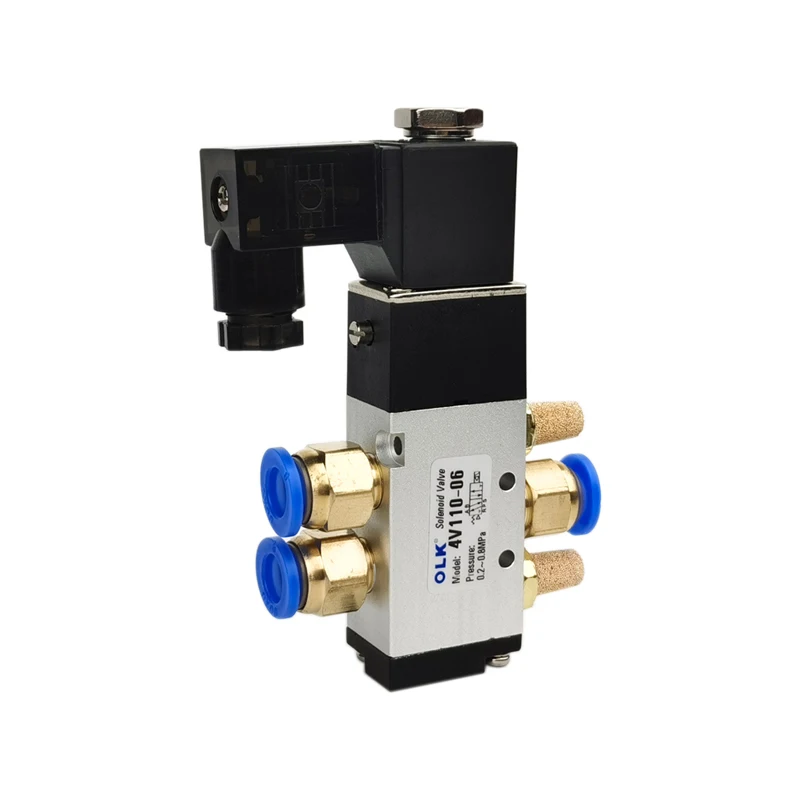 

4V110-06 5 Way 2 Position 1/8" Pneumatic Control Solenoid Valve DC 24V DC 12V AC 110V AC220V with 4mm 6mm 8mm Fitting