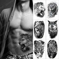 black roar wild lion temporary tattoo sticker for men women owl forest waterproof fake henna wolf tiger animal body art tatoo