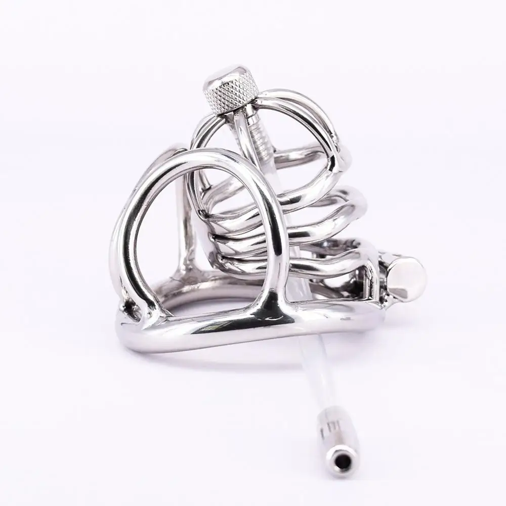 Нержавеющая сталь Мужской целомудрия клетка Блокировка металлическое кольцо