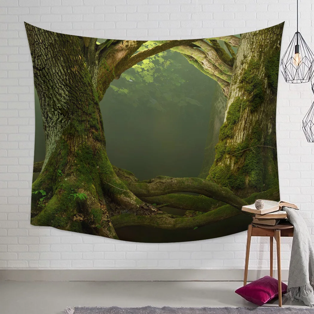 Современные растения лес большое дерево ветка зеленая кора гобелен настенный