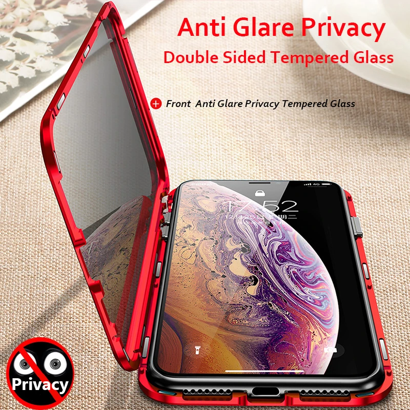 Антибликовый Магнитный чехол для iPhone 11 Pro XS MAX XR двухсторонняя, для стекла металлический бампер для iPhone 8 7 6 Plus