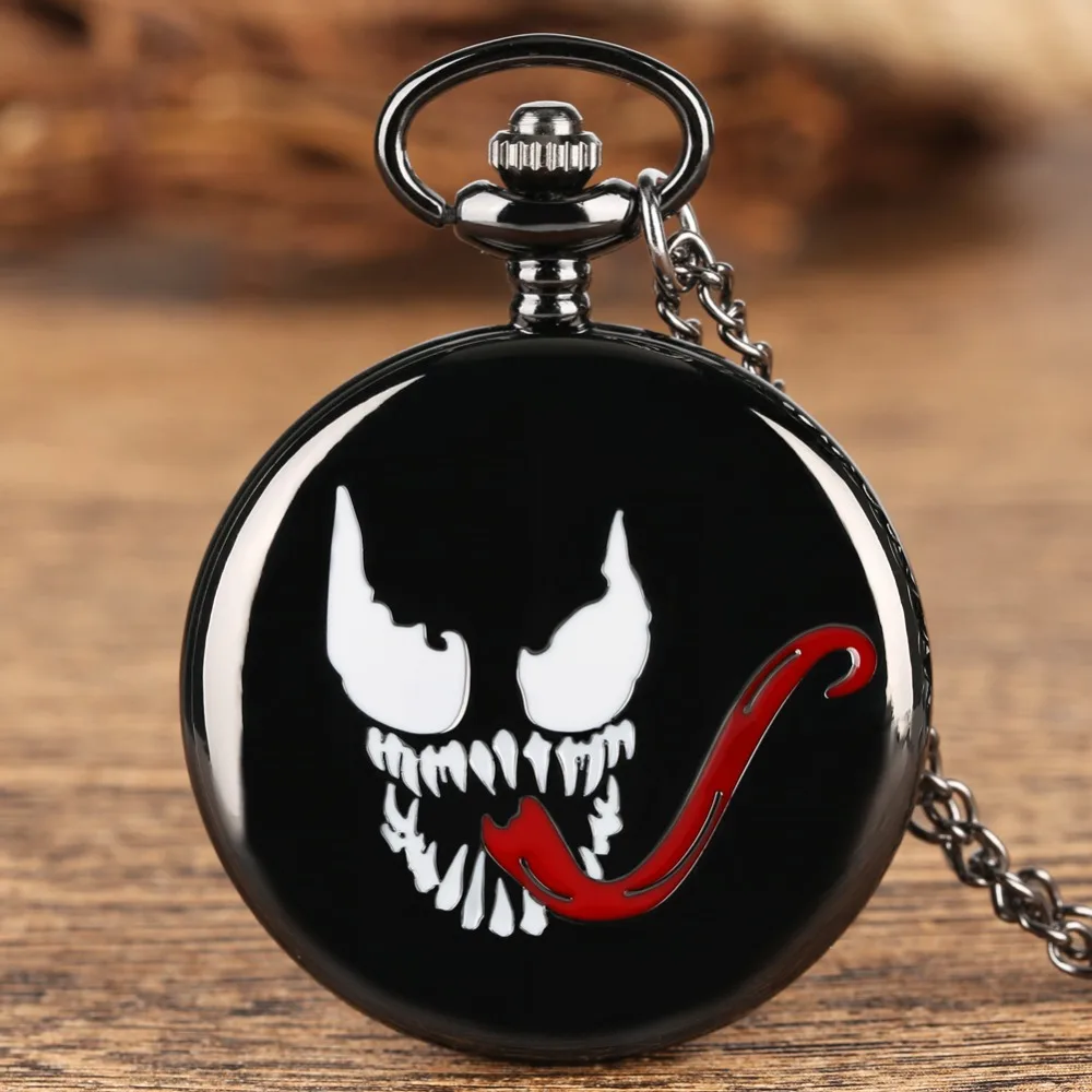 

New Disney Black Venom Pocket Watch Quartz Watch Men's Antique Black World of Warcraft Clock Men's Watch Birthday Gift