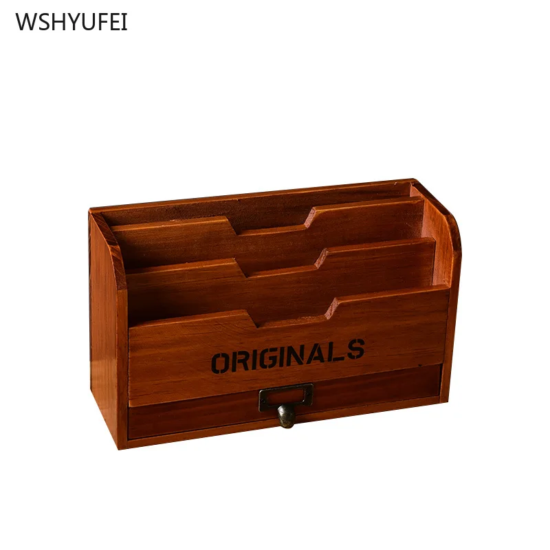 

Direct sales new postcard folder wooden desktop storage box old retro solid wood finishing box magazine storage decorative frame