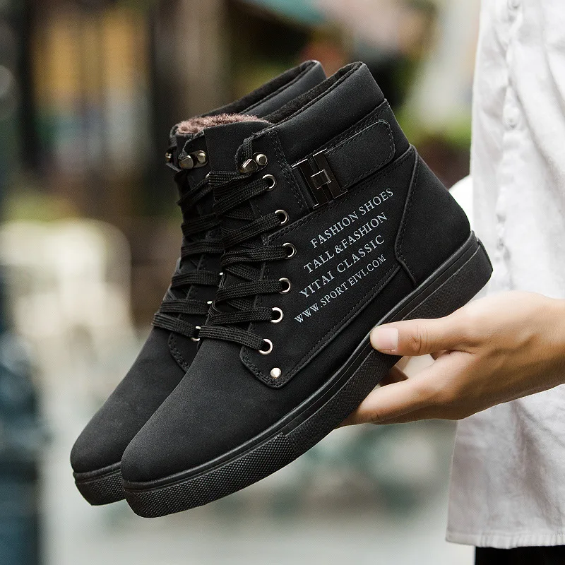 

Warm winter shoes men sneakers 2019 solid lace-up flat with men shoes ankle boots comfortable mans footwear zapatos de hombre