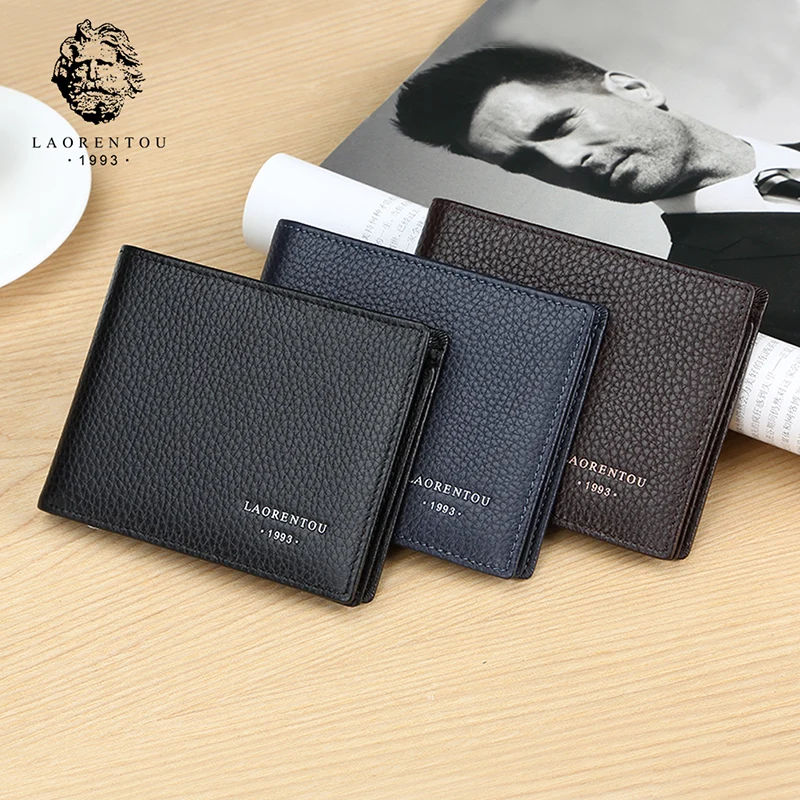 

LAORENTOU Coin Purse Genuine Leather Men Wallet Card Holder for Male Driver's License Holder Leather Bifold Wallets Slim Wallet