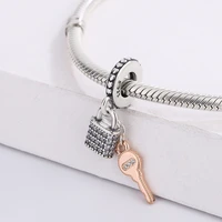 for pandora 925 sterling silver zirconia cz pave padlock and golden key pendant charm bracelet diy fashion jewelry making