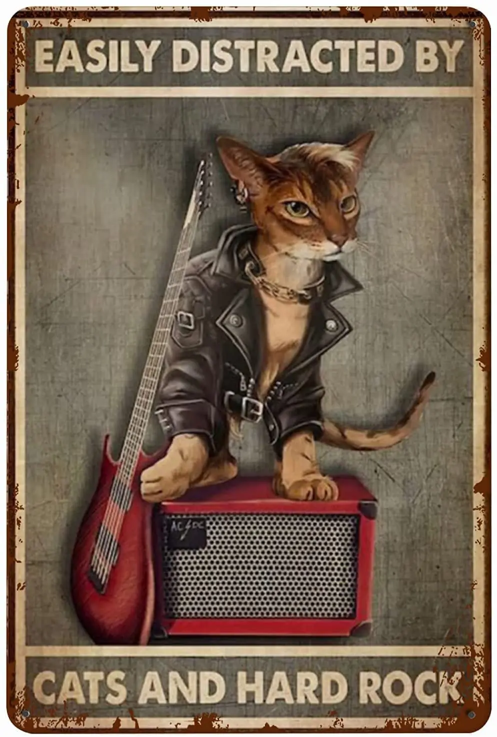 

Easily Distracted by Cats and Hard Rock Metal Tin Signs Wall Decor, Vintage Tin Sign Wall Art Plaque Decoration Mural Funny