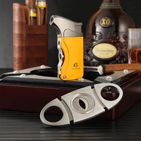 galiner portable cigar cutter torch lighter set windproof turbo gas butane jet lighter metal cigar guillotine puncher gadgets