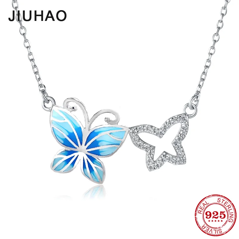 Женская подвеска из серебра 925 пробы с синей эмалью|Ожерелья| |