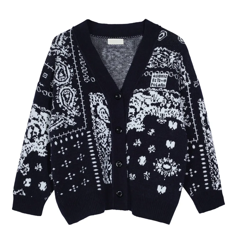 

ZOTTSOZ Knitwear Cardigan Women 2021 Loose Knitted Bandana Paisley Pattern Sweater Coat Korean Harajuku Casual Cardigan Outwear