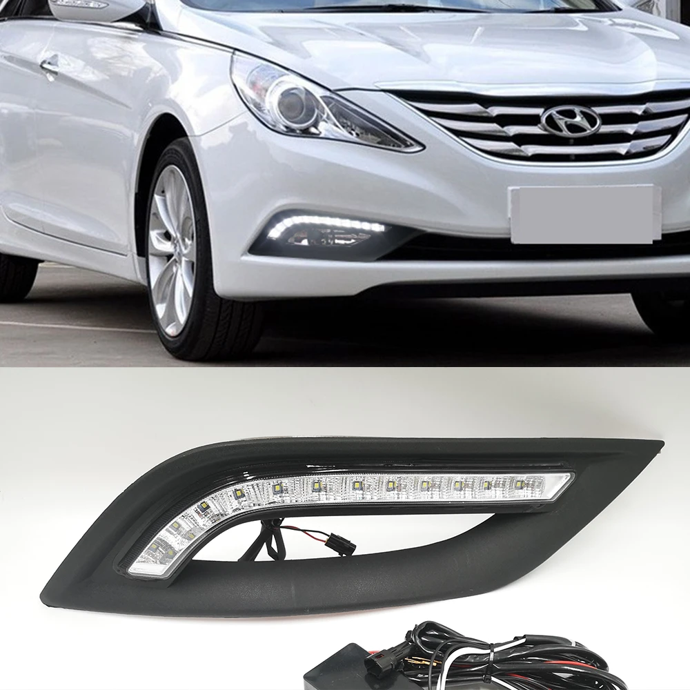 Автомобильная проблесковая 1 пара 12v авто светодиодный дневные ходовые огни для hyundai I45 Sonata 2011 2012 2013 Габаритные огни вождения Sonata 8 противотуманная фара