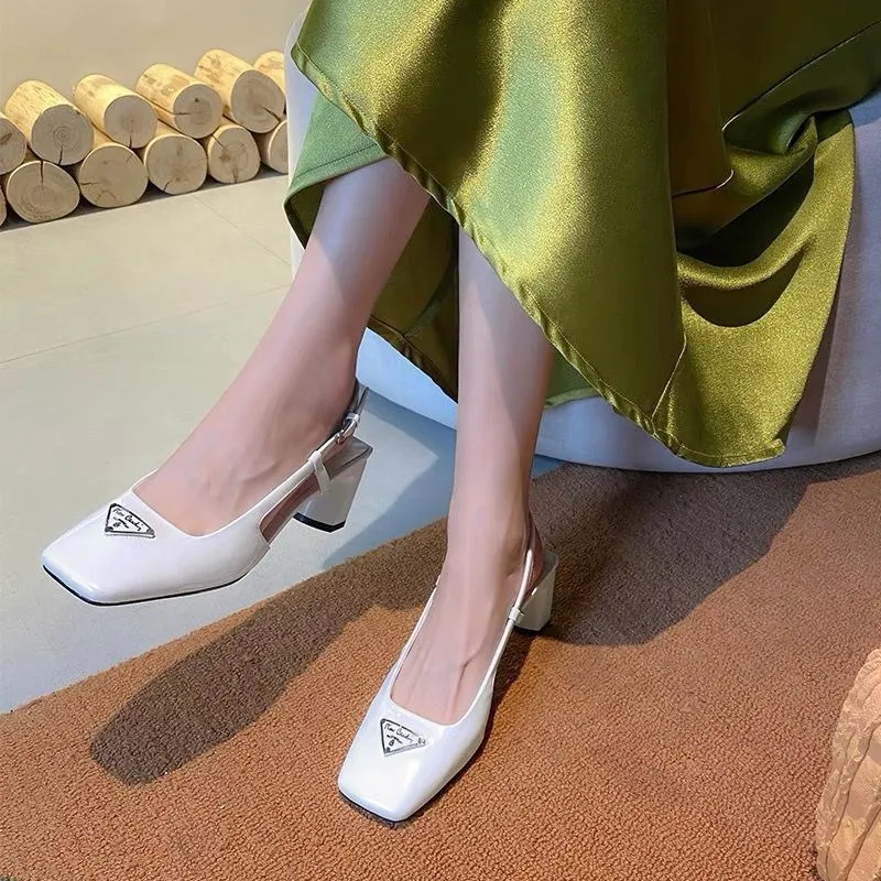 

Baotou Slippers Summer New Women Fashion High Heeled Sandals Casual Shoes Button with Square Heel Women Sandals Heels Women