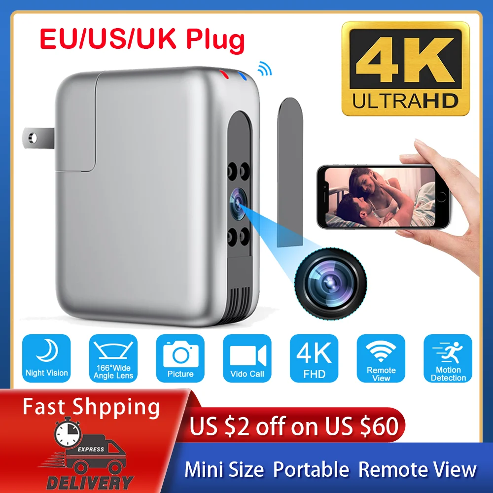 

4K HD DIY портативная Wi-Fi мини-камера P2P Беспроводное зарядное устройство USB микро веб-камера видеокамера видеорегистратор Поддержка удаленног...
