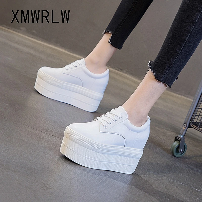 Кроссовки XMWRLW женские на платформе скрытый каблук сплит кожа толстая подошва