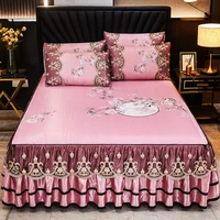 3 pcs european luxury bed spreads heighten lace bed skirt jacquard soft mat home textiles elegant bed sheet set with pillowcases