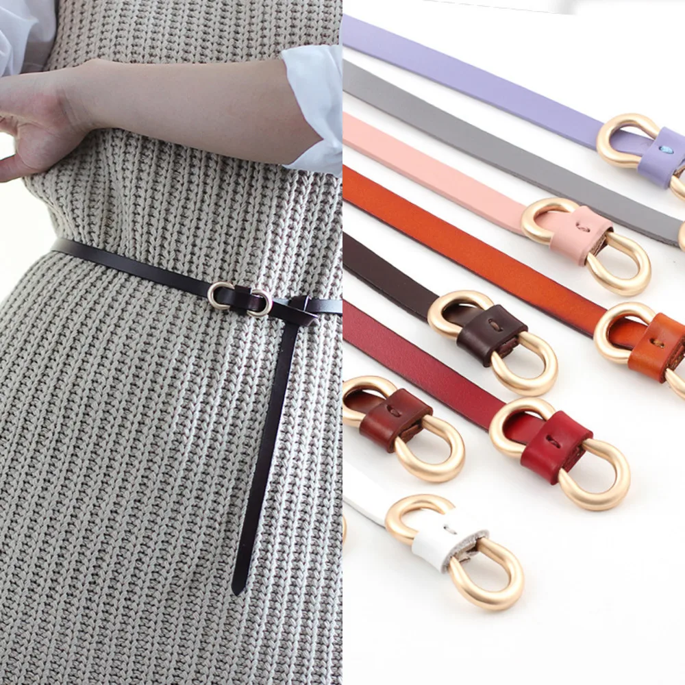 Ремень из 100% натуральной кожи с узлом Женский стильный тонкий пояс воловьей