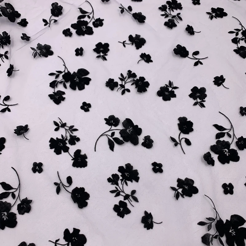 150cm Wide Rose Flower Flocked Net Gauze Fabric Soft Children's Tulle Skirt High Quality Bridal Dress Wedding Decor Mesh | Дом и сад