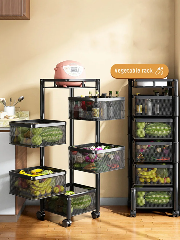 

Storage Rack Trolley Kitchen Shelf Rotating Multi-Layer Storage Rack Sundries Fruit Vegetable Basket Shelf Corner Home Organizer
