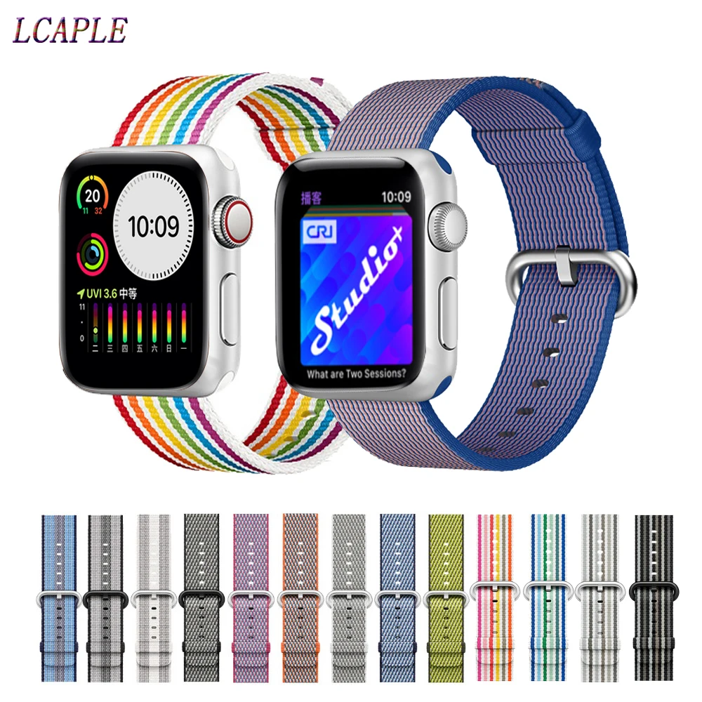 Ремешок нейлоновый Плетеный для Apple Watch Band 44 мм 40 iwatch band 42 38 браслет наручных часов