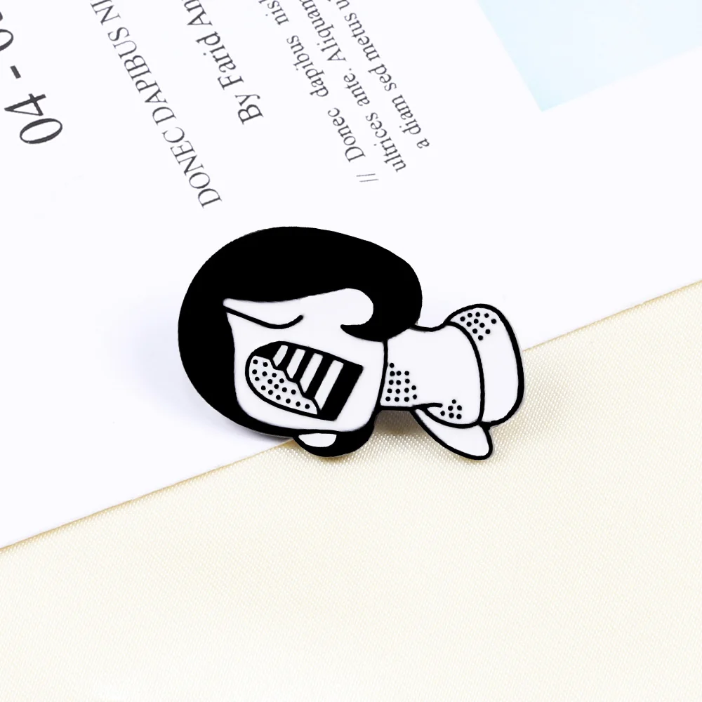 Girl Enamel Pin Eyeliner Black Lips Pill Jackets Women Face Twisted Clock Brooches Denim Shirts Lapel Pins Punk Life Jewelry