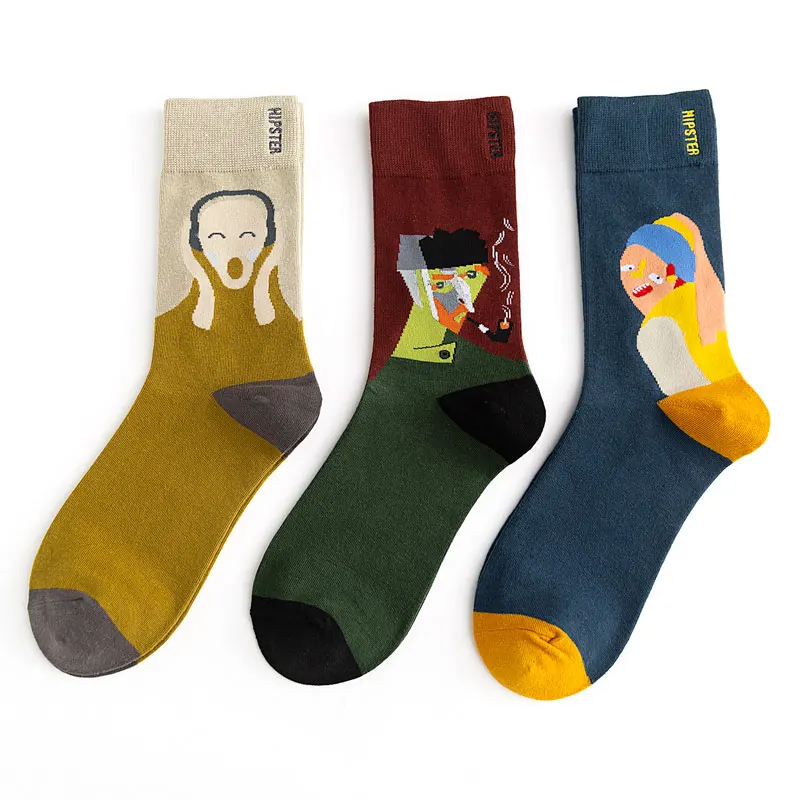 

RZHBRO Unisex Painting Style Men Socks 100 Cotton Harajuku Colorful Full Socks Men 1 Pair Gifts For Dropshipping Size 36-44
