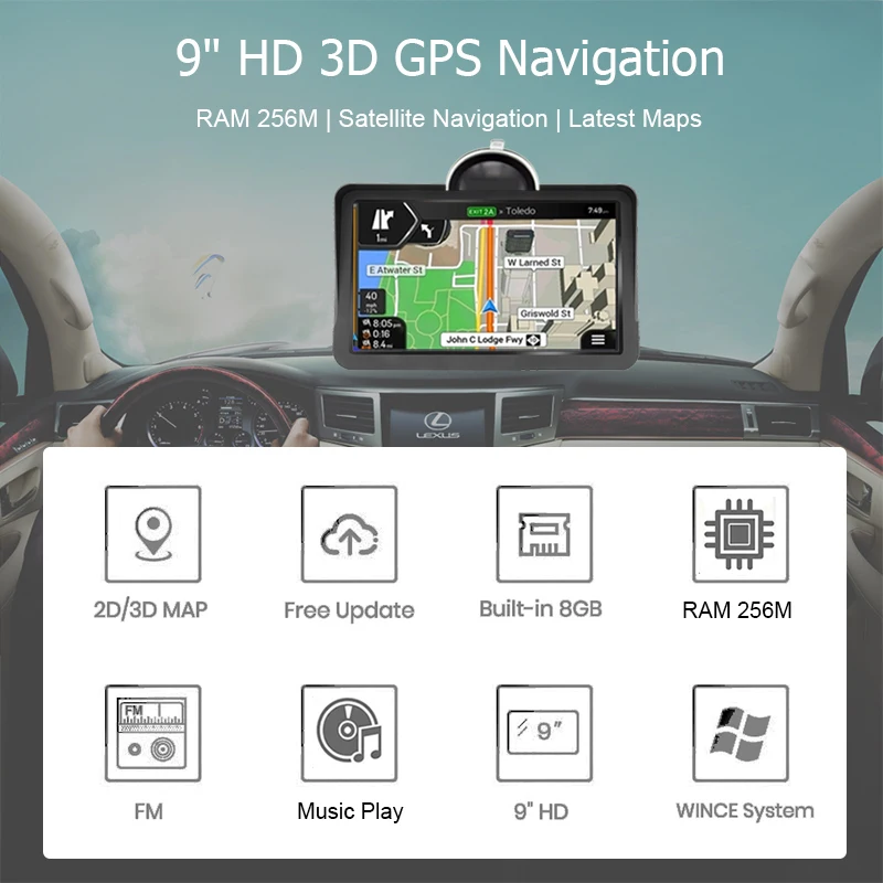 Anfilite 9 дюймов емкостный экран для кемпинга автомобиля GPS навигация 256 м 8 Гб FM