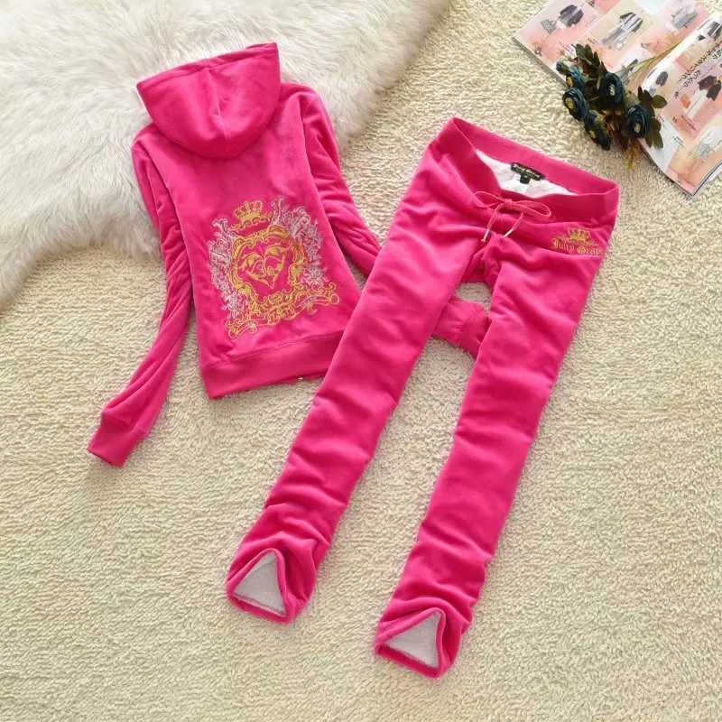 

Autumn Velvet Stacked Women's Set Zipper Hoodies Ruched Pants Set Sport Tracksuit Two Piece Outfit Active Sweatsuit