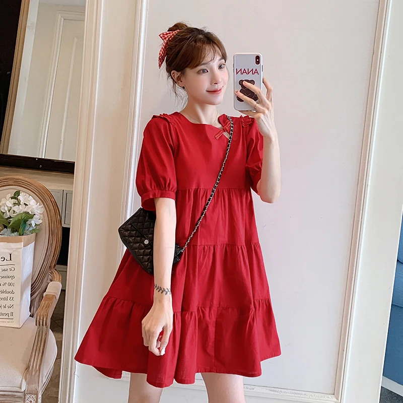 

Красное женское летнее платье, новинка 2021, французское однотонное платье