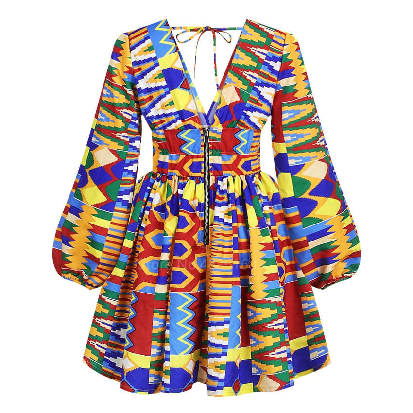 

Ladies Clothes African 2020 News Full Sleeve V-neck Dashiki Full Sleeve Autumn Ankara African Dresses for Women Plus Vestidos