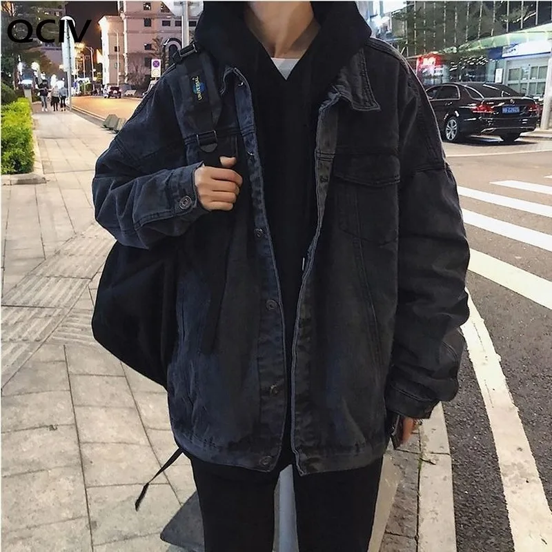 

Куртка мужская джинсовая свободного покроя, универсальная уличная одежда для отдыха, шикарная винтажная модная однотонная в Корейском сти...