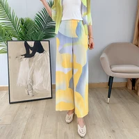 plus size pants for women 2021 new fashion printed high waist casual loose stretch miyake pleated trousers full length