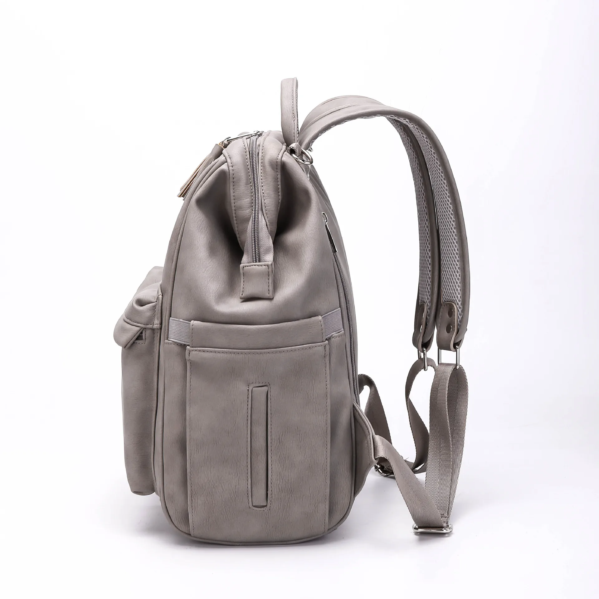 Bolsa de pa&ntilde;ales de cuero PU, mochila de maternidad impermeable para cochecito de beb&eacute;, bolsas de mam&aacute;, bolsa de pa&ntilde;ales de PU, bolsa de botella de gran capacidad-4