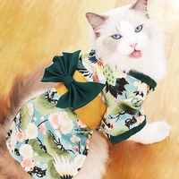 pet dog cat japanese kimono cosplay coat crane cherry blossom pattern pet jacket girl dog dresses chihuahua pet clothes